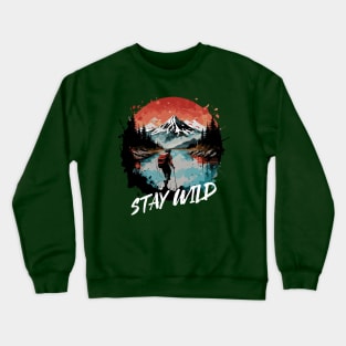 Stay Wild Mountain Hiking Watercolor Design Crewneck Sweatshirt